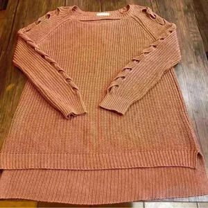Altar'd State Womens Brown Knit Cutout Neck And Sleeve Sweater Size M